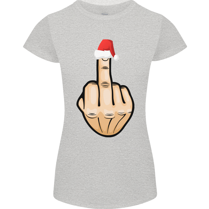 Bah Humbug Finger Flip Funny Christmas Rude Womens Petite Cut T-Shirt Sports Grey