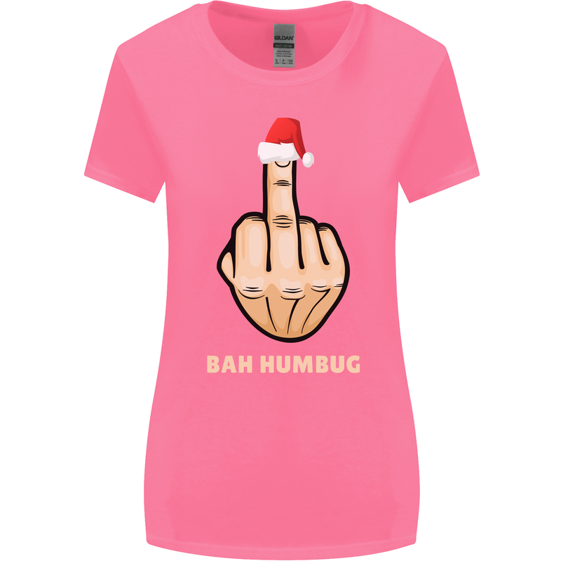 Bah Humbug Finger Flip Funny Christmas Rude Womens Wider Cut T-Shirt Azalea