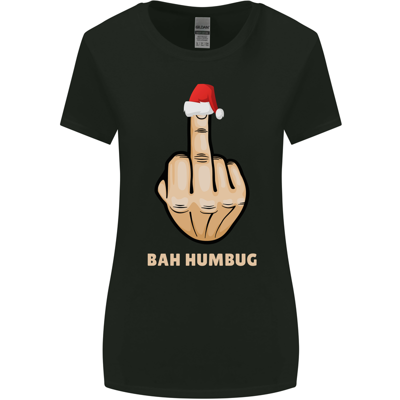 Bah Humbug Finger Flip Funny Christmas Rude Womens Wider Cut T-Shirt Black