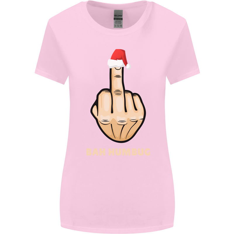 Bah Humbug Finger Flip Funny Christmas Rude Womens Wider Cut T-Shirt Light Pink