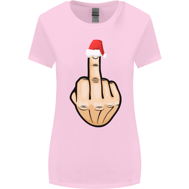 Bah Humbug Finger Flip Funny Christmas Rude Womens Wider Cut T-Shirt Light Pink