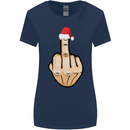Bah Humbug Finger Flip Funny Christmas Rude Womens Wider Cut T-Shirt Navy Blue