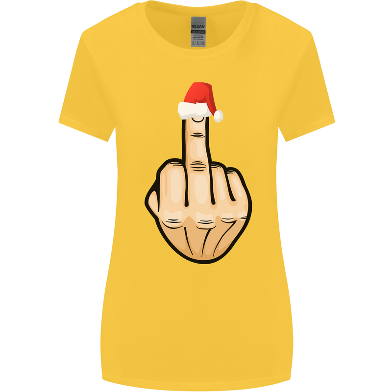 Bah Humbug Finger Flip Funny Christmas Rude Womens Wider Cut T-Shirt Yellow