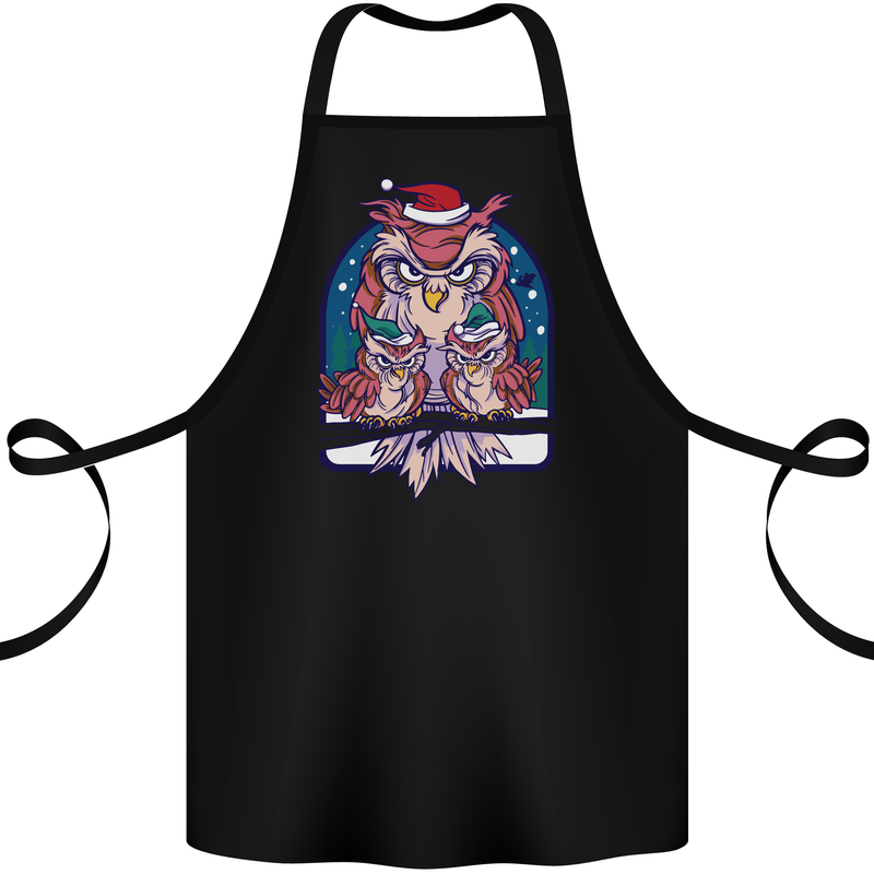 Bah Humbug Grumpy Christmas Owls Cotton Apron 100% Organic Black