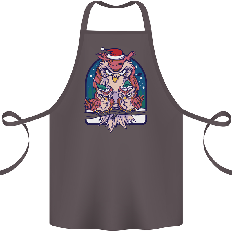 Bah Humbug Grumpy Christmas Owls Cotton Apron 100% Organic Dark Grey