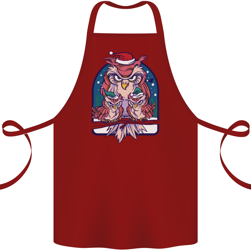 Bah Humbug Grumpy Christmas Owls Cotton Apron 100% Organic Maroon