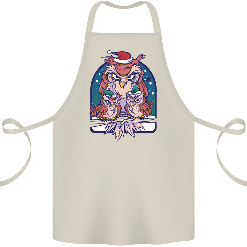 Bah Humbug Grumpy Christmas Owls Cotton Apron 100% Organic Natural
