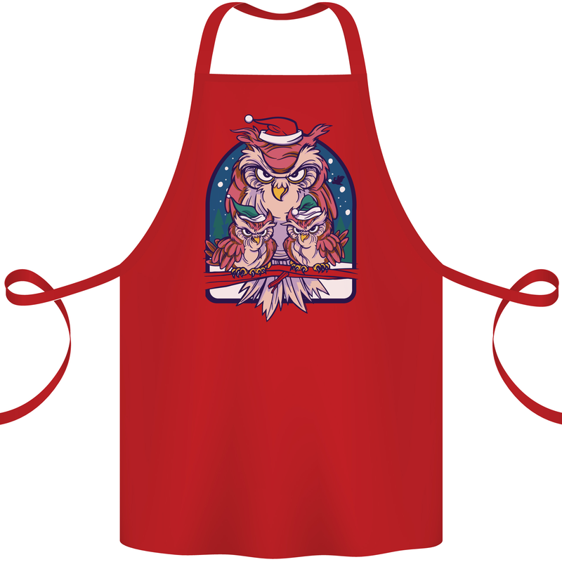 Bah Humbug Grumpy Christmas Owls Cotton Apron 100% Organic Red