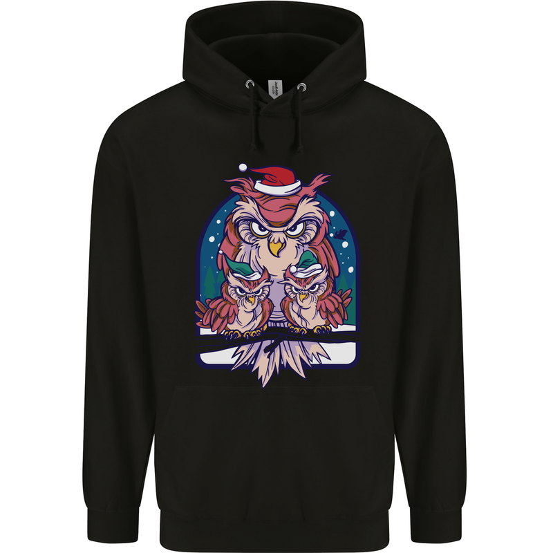 Bah Humbug Grumpy Christmas Owls Mens 80% Cotton Hoodie Black
