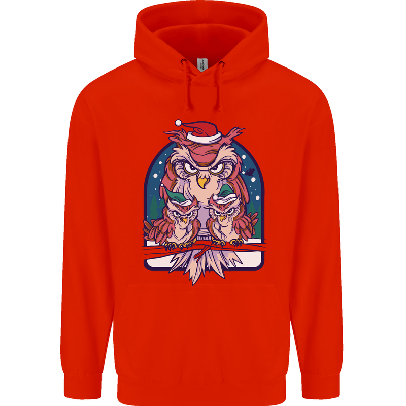 Bah Humbug Grumpy Christmas Owls Mens 80% Cotton Hoodie Bright Red
