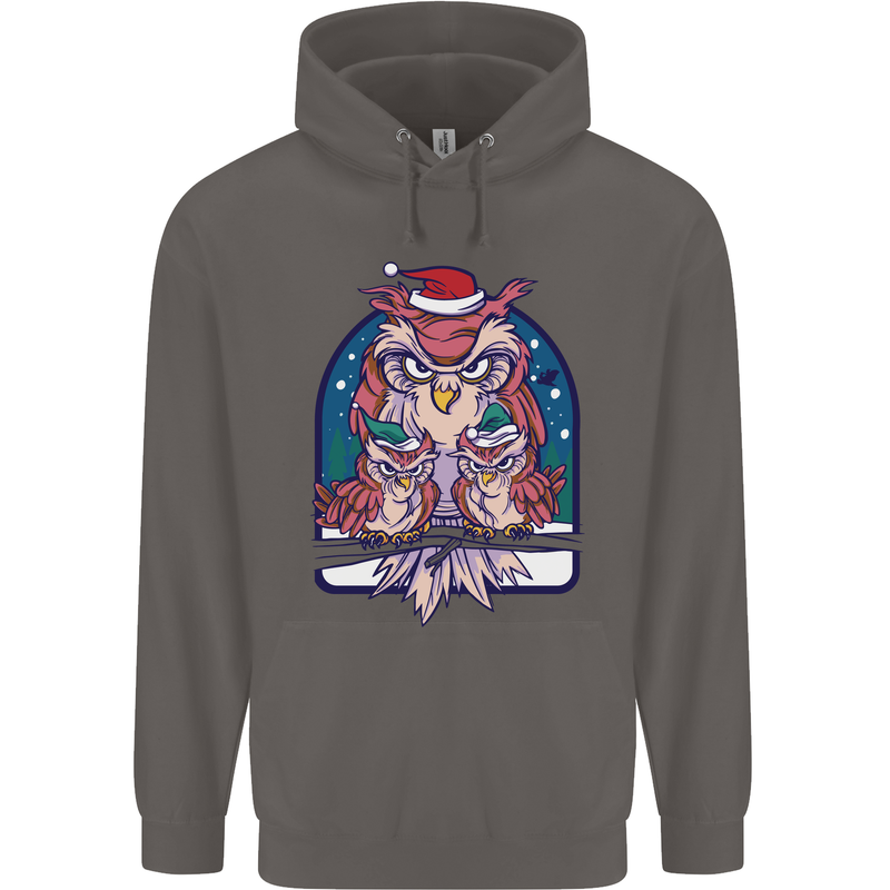 Bah Humbug Grumpy Christmas Owls Mens 80% Cotton Hoodie Charcoal