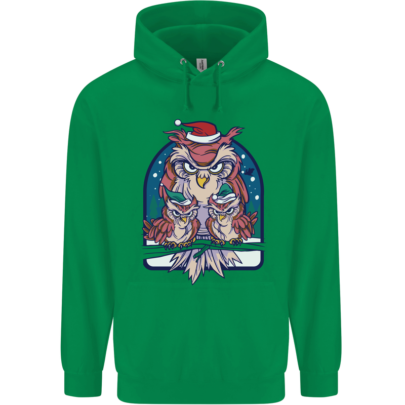 Bah Humbug Grumpy Christmas Owls Mens 80% Cotton Hoodie Irish Green