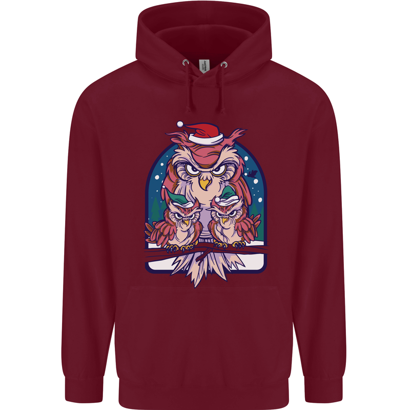 Bah Humbug Grumpy Christmas Owls Mens 80% Cotton Hoodie Maroon