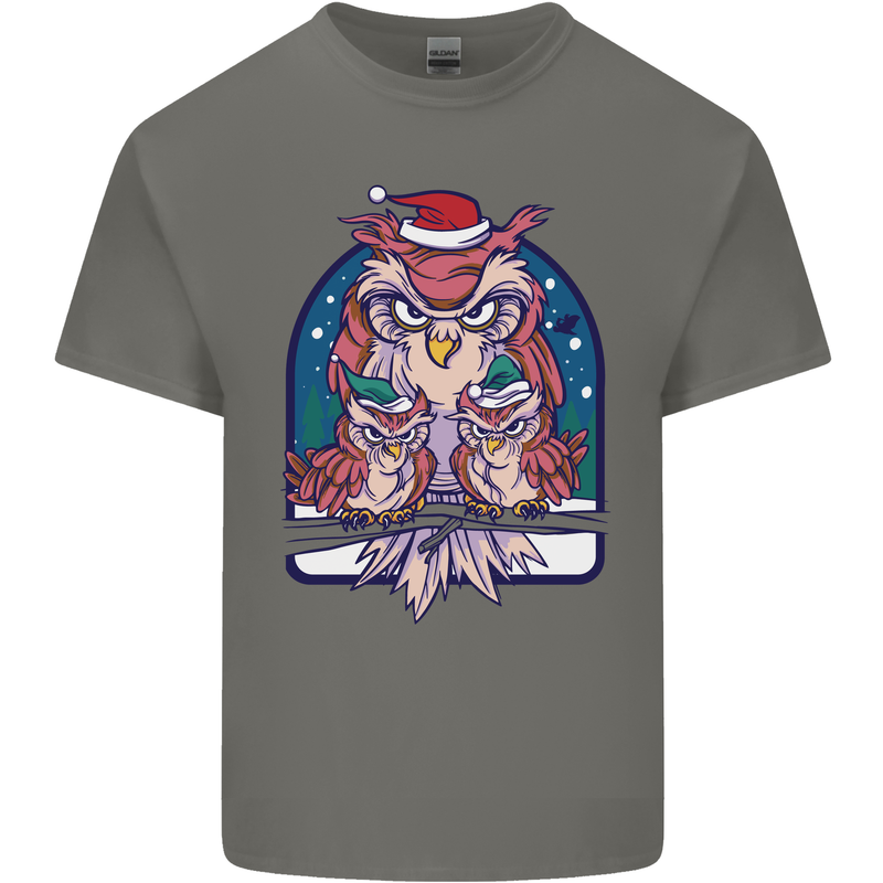 Bah Humbug Grumpy Christmas Owls Mens Cotton T-Shirt Tee Top Charcoal