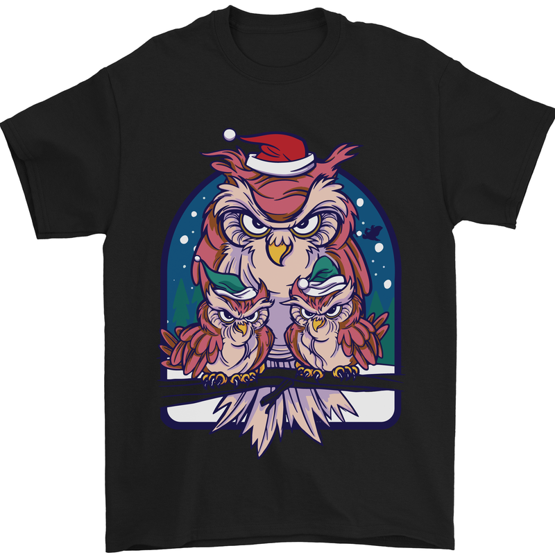 Bah Humbug Grumpy Christmas Owls Mens T-Shirt Cotton Gildan Black