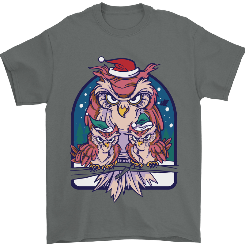 Bah Humbug Grumpy Christmas Owls Mens T-Shirt Cotton Gildan Charcoal