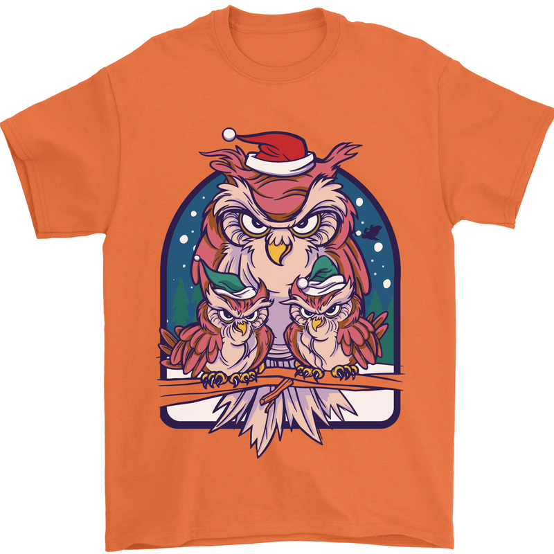 Bah Humbug Grumpy Christmas Owls Mens T-Shirt Cotton Gildan Orange
