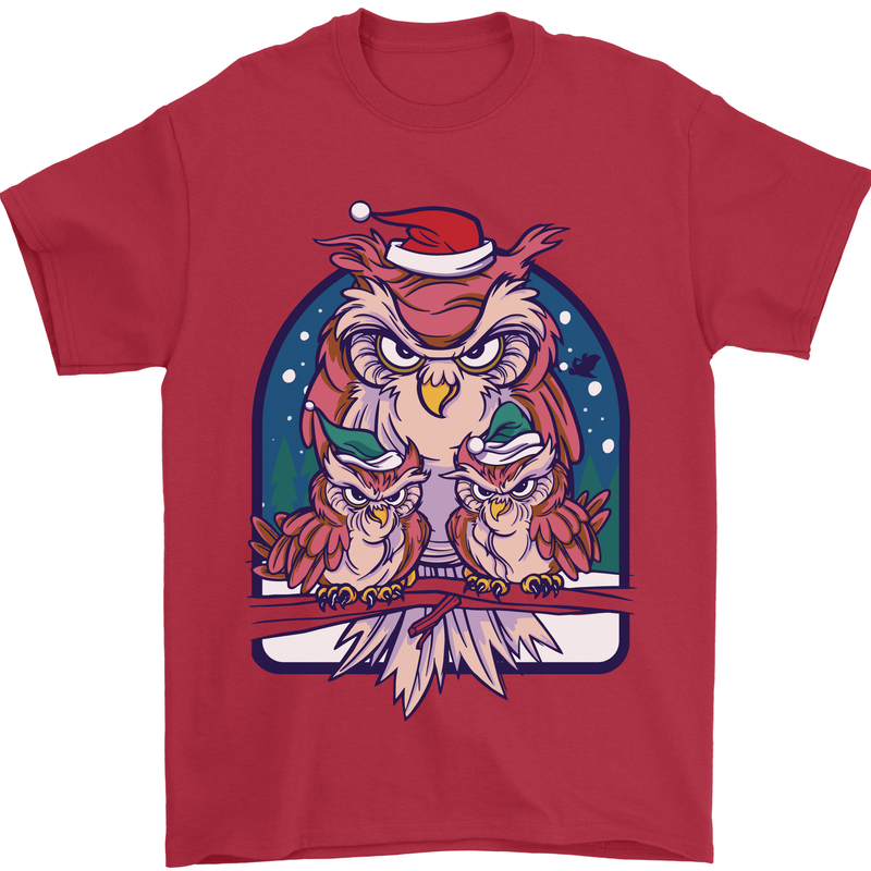 Bah Humbug Grumpy Christmas Owls Mens T-Shirt Cotton Gildan Red