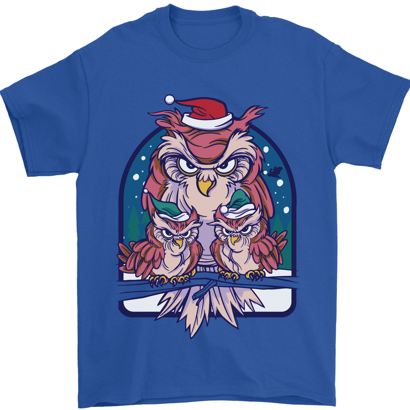 Bah Humbug Grumpy Christmas Owls Mens T-Shirt Cotton Gildan Royal Blue