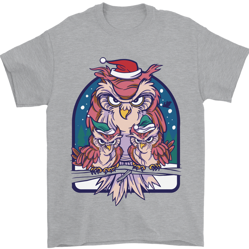 Bah Humbug Grumpy Christmas Owls Mens T-Shirt Cotton Gildan Sports Grey