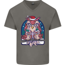 Bah Humbug Grumpy Christmas Owls Mens V-Neck Cotton T-Shirt Charcoal
