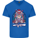 Bah Humbug Grumpy Christmas Owls Mens V-Neck Cotton T-Shirt Royal Blue