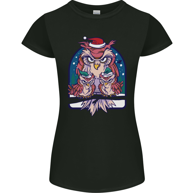 Bah Humbug Grumpy Christmas Owls Womens Petite Cut T-Shirt Black