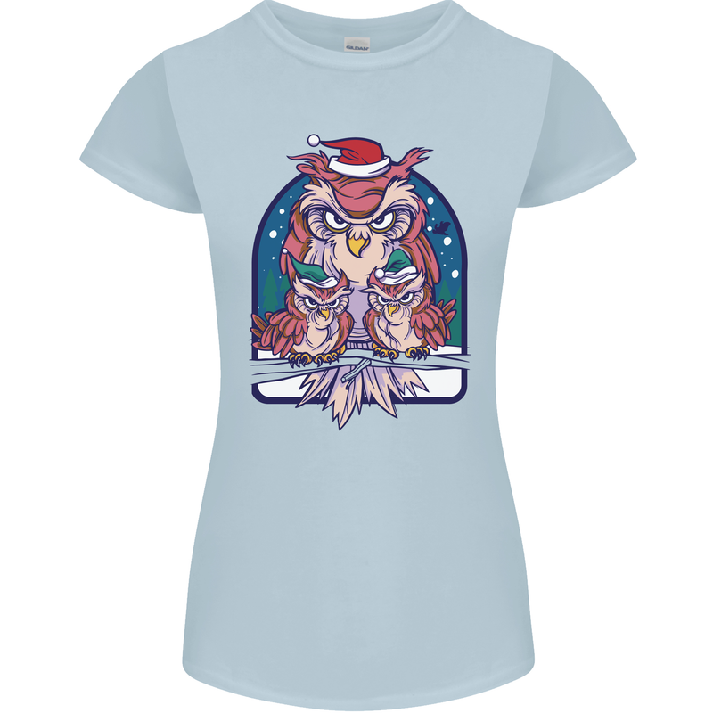 Bah Humbug Grumpy Christmas Owls Womens Petite Cut T-Shirt Light Blue