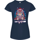 Bah Humbug Grumpy Christmas Owls Womens Petite Cut T-Shirt Navy Blue