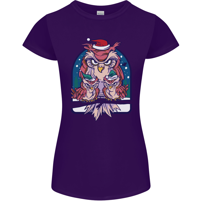 Bah Humbug Grumpy Christmas Owls Womens Petite Cut T-Shirt Purple