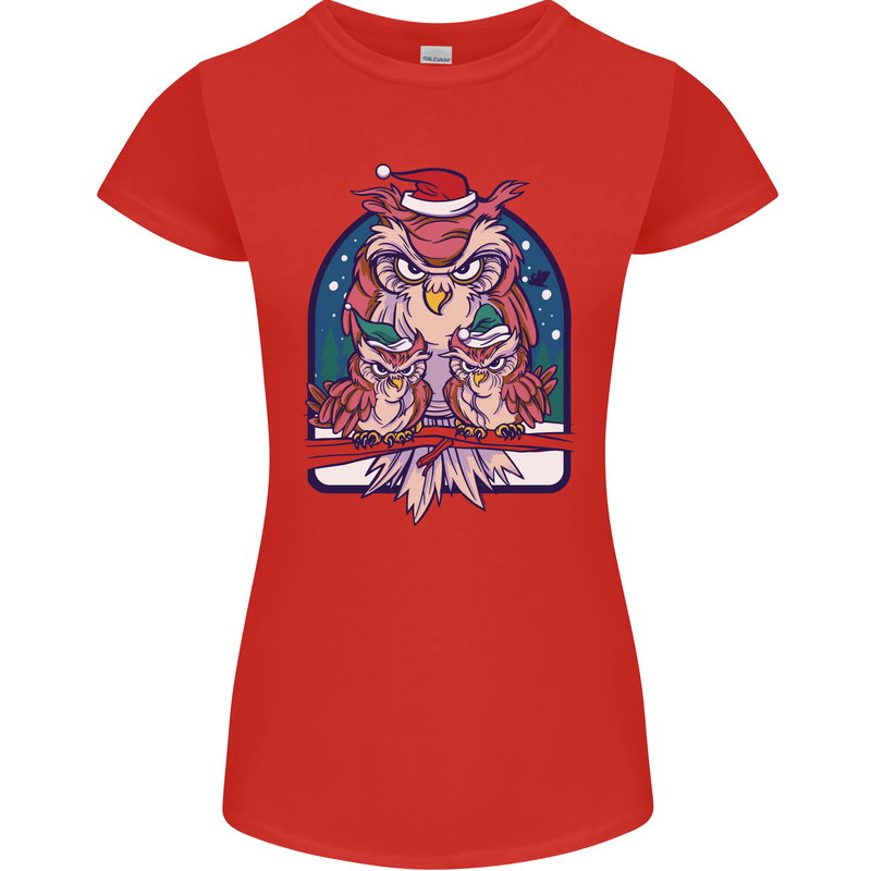 Bah Humbug Grumpy Christmas Owls Womens Petite Cut T-Shirt Red