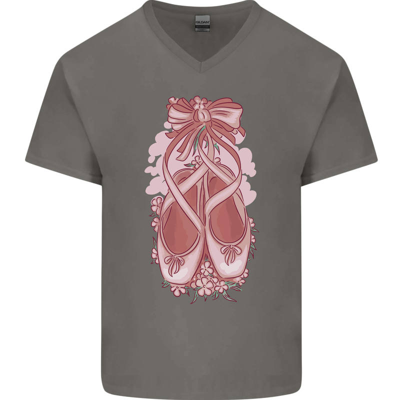 Ballerina Shoes Ballet Dancing Mens V-Neck Cotton T-Shirt Charcoal