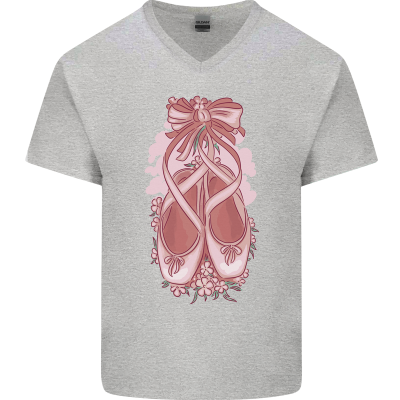 Ballerina Shoes Ballet Dancing Mens V-Neck Cotton T-Shirt Sports Grey