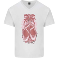 Ballerina Shoes Ballet Dancing Mens V-Neck Cotton T-Shirt White