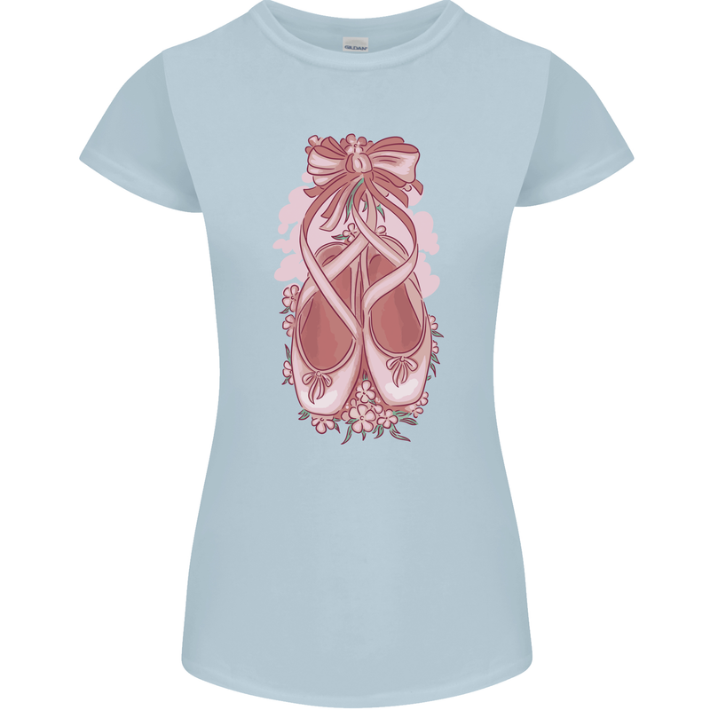 Ballerina Shoes Ballet Dancing Womens Petite Cut T-Shirt Light Blue