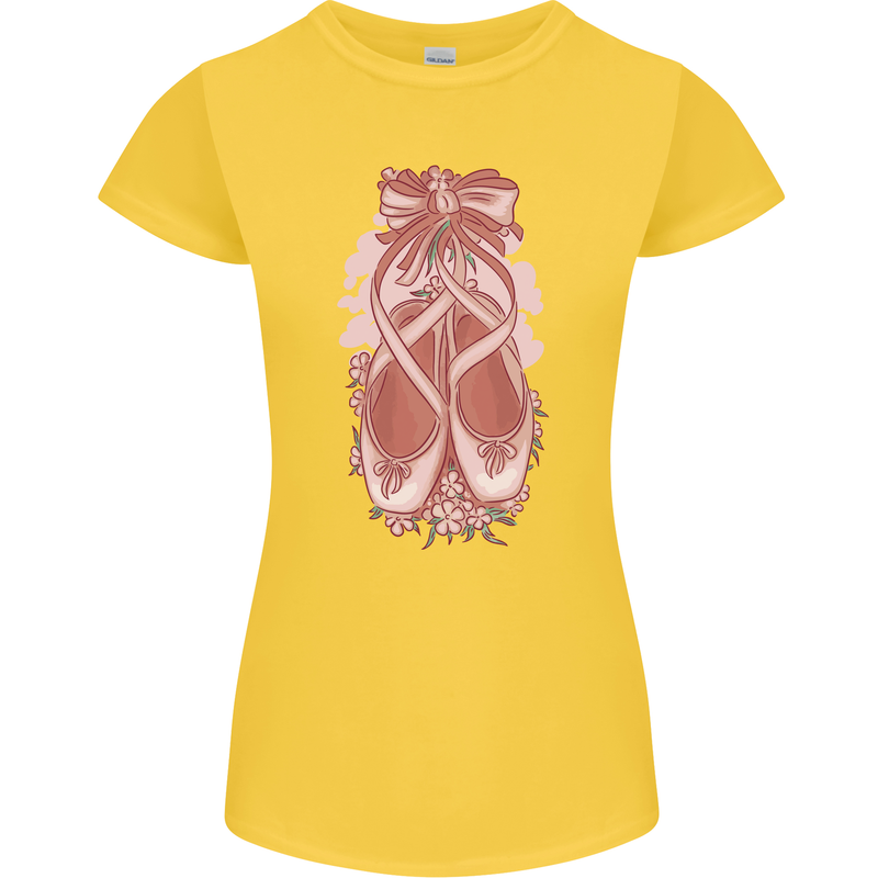 Ballerina Shoes Ballet Dancing Womens Petite Cut T-Shirt Yellow