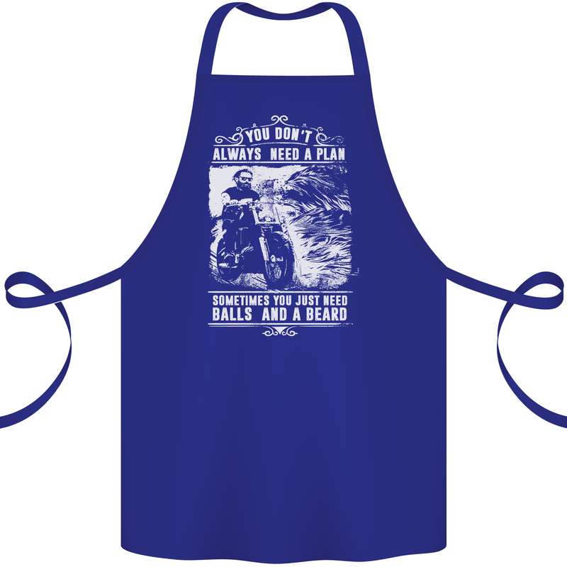 Balls & Beard Biker Motorcycle Motorbike Cotton Apron 100% Organic Royal Blue