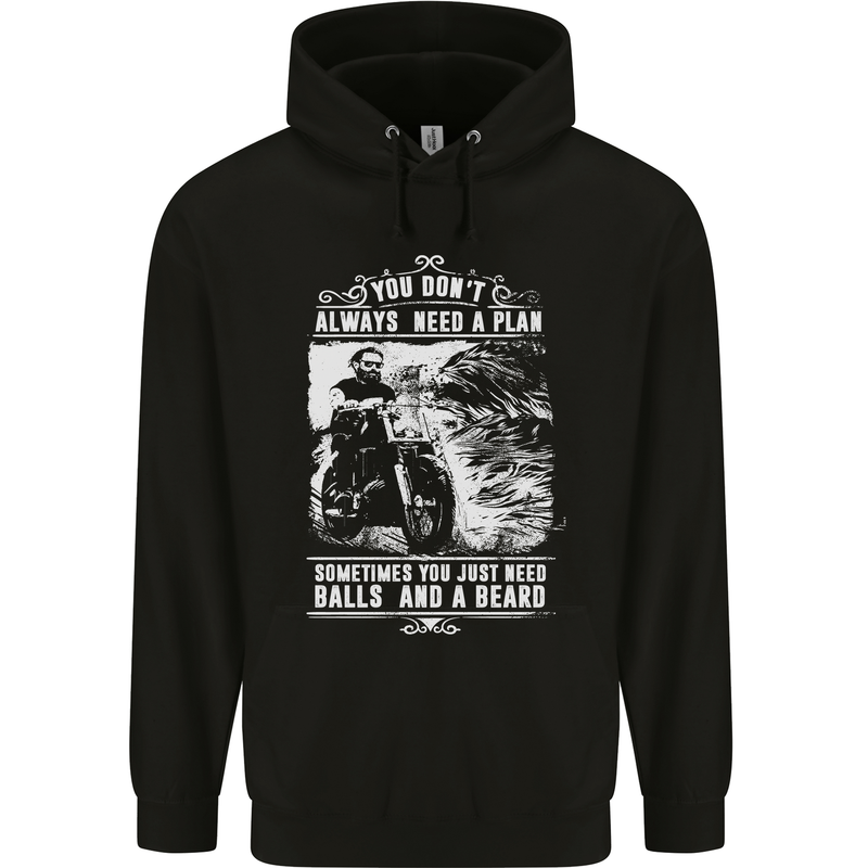 Balls & Beard Biker Motorcycle Motorbike Mens 80% Cotton Hoodie Black