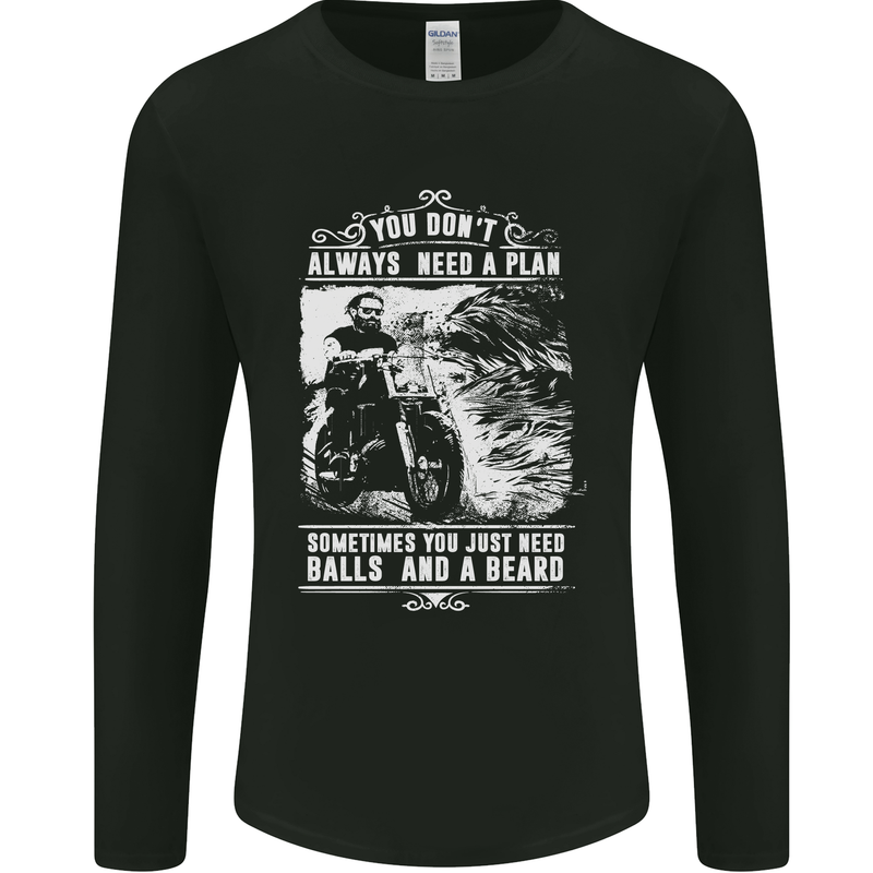 Balls & Beard Biker Motorcycle Motorbike Mens Long Sleeve T-Shirt Black
