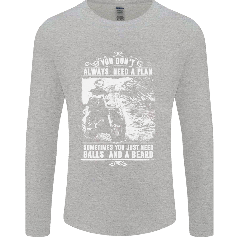 Balls & Beard Biker Motorcycle Motorbike Mens Long Sleeve T-Shirt Sports Grey
