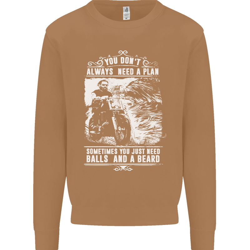 Balls & Beard Biker Motorcycle Motorbike Mens Sweatshirt Jumper Caramel Latte