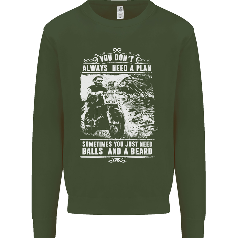 Balls & Beard Biker Motorcycle Motorbike Mens Sweatshirt Jumper Forest Green