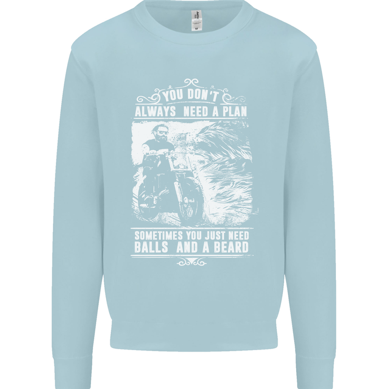 Balls & Beard Biker Motorcycle Motorbike Mens Sweatshirt Jumper Light Blue