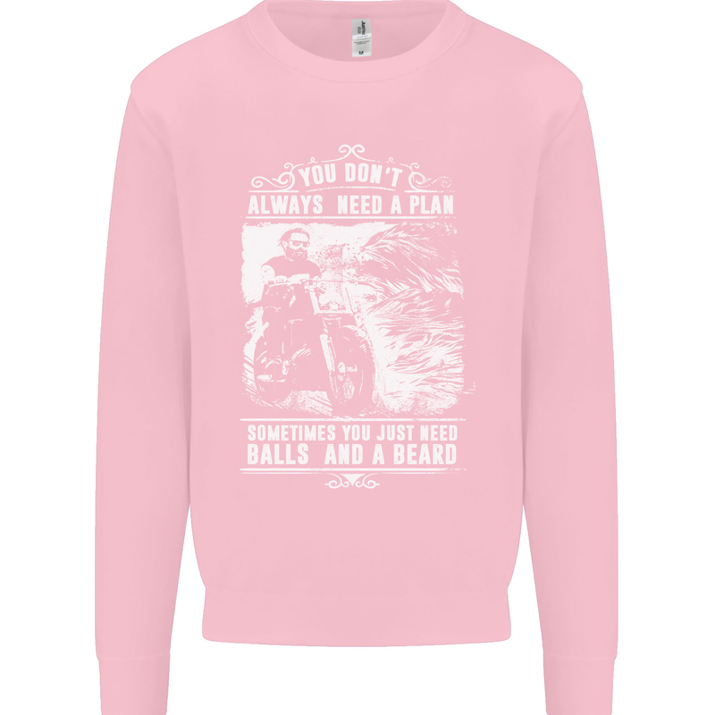 Balls & Beard Biker Motorcycle Motorbike Mens Sweatshirt Jumper Light Pink