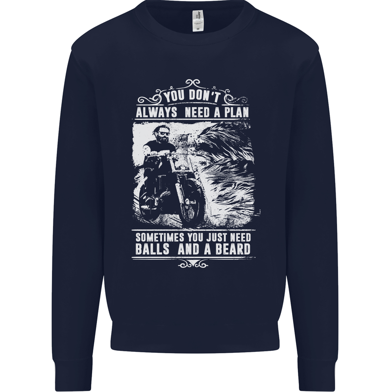 Balls & Beard Biker Motorcycle Motorbike Mens Sweatshirt Jumper Navy Blue