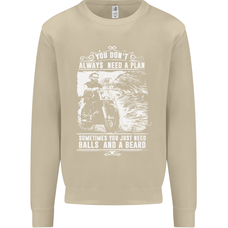Balls & Beard Biker Motorcycle Motorbike Mens Sweatshirt Jumper Sand