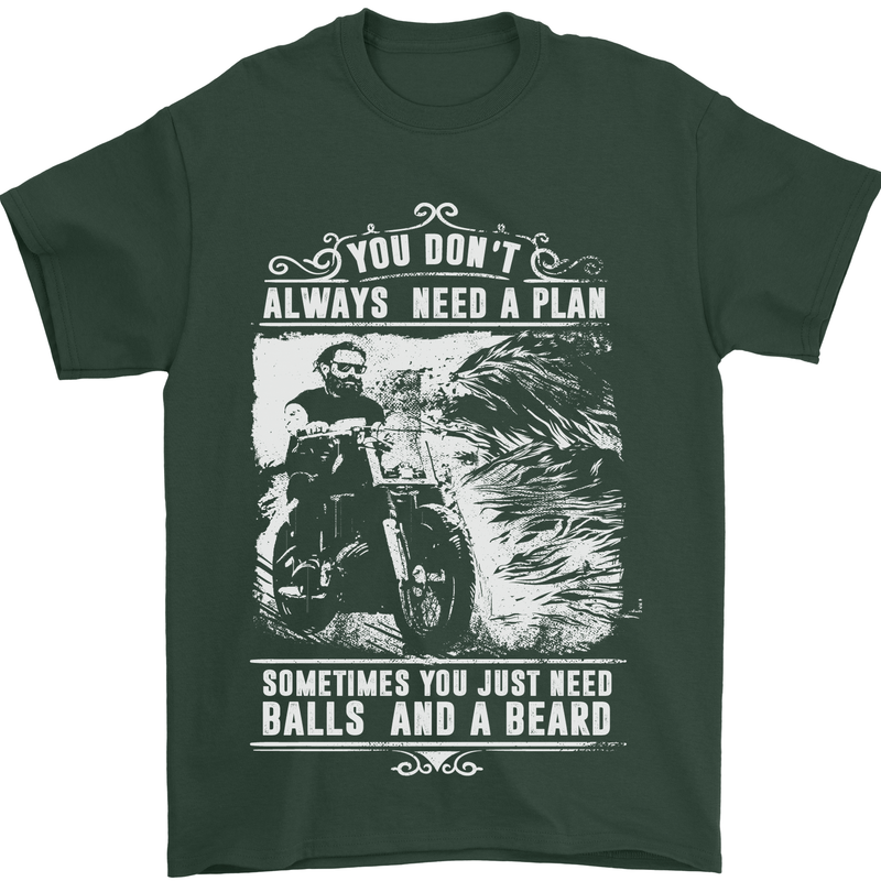 Balls & Beard Biker Motorcycle Motorbike Mens T-Shirt Cotton Gildan Forest Green