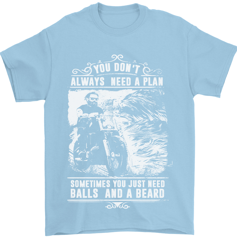 Balls & Beard Biker Motorcycle Motorbike Mens T-Shirt Cotton Gildan Light Blue