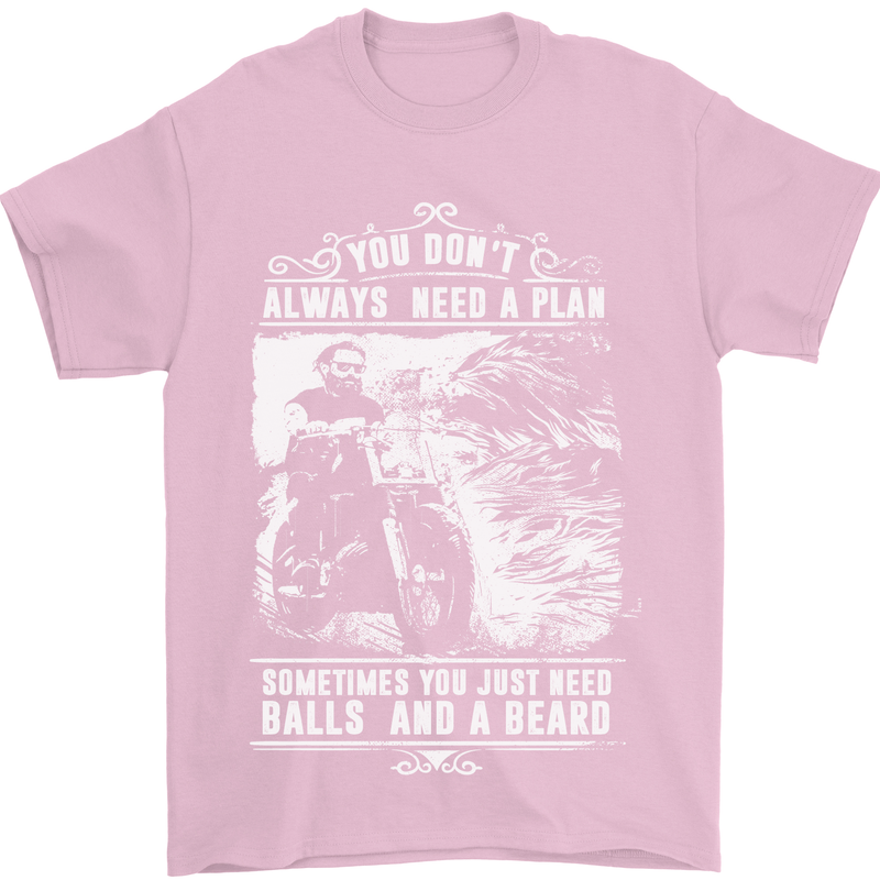 Balls & Beard Biker Motorcycle Motorbike Mens T-Shirt Cotton Gildan Light Pink