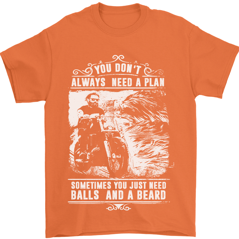 Balls & Beard Biker Motorcycle Motorbike Mens T-Shirt Cotton Gildan Orange